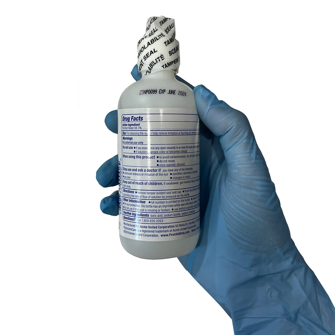 Eyewash, in hand facing back