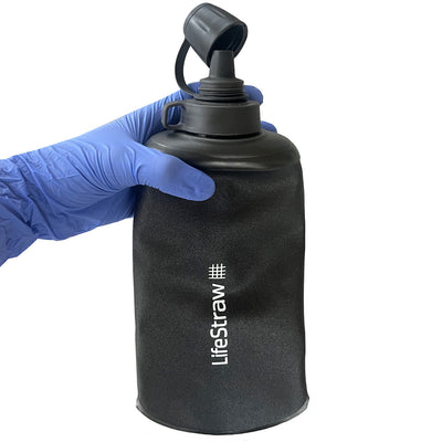 Lifestraw Peak Series Collapsible Squeeze 650mL Bottle with Filter, bottle in hand