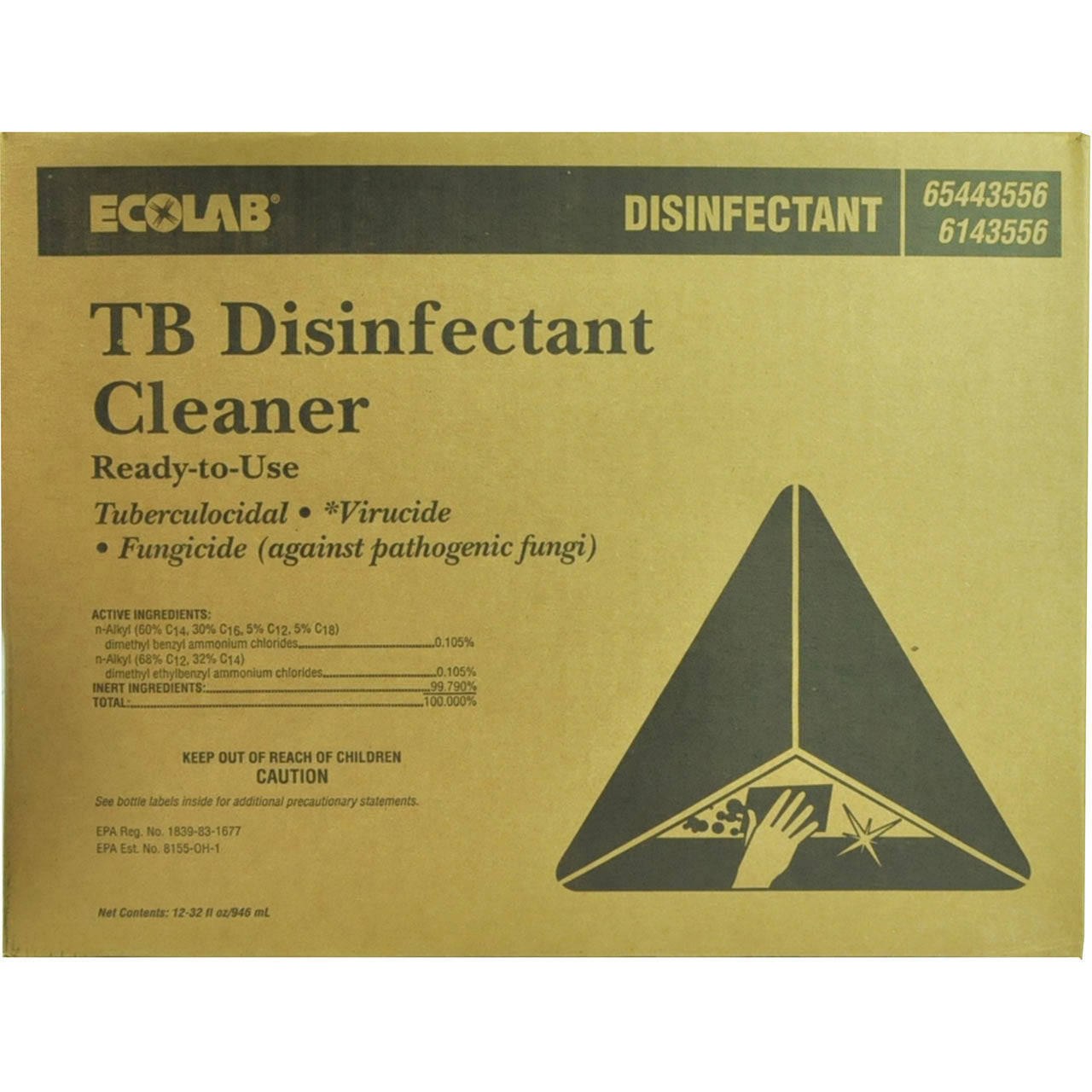 TB Disinfectant Cleaner RTU by ecolab in packing case of 12 bottles front of box