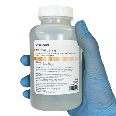 Saline Solution for Irrigation, in hand