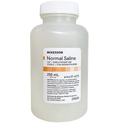 Saline Solution for Irrigation, front of bottle