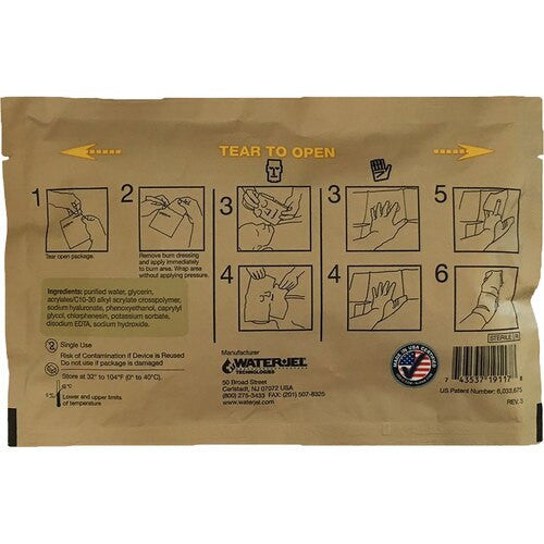 Water-Jel® Military Burn Dressing, back of packaging