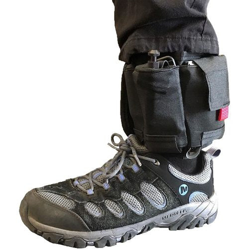 Rescue Essentials Tactical Ankle Medical Kit by rescue essentials shown with medical products in it mounted on an ankle side view