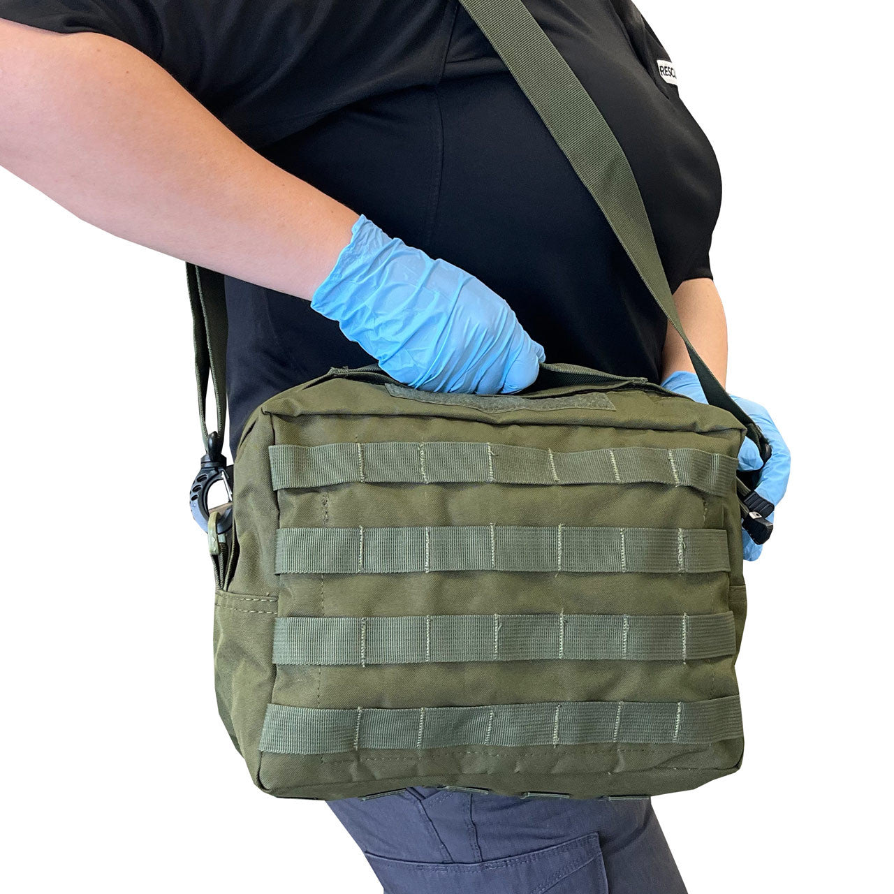 Rescue Essentials Shoulder Utility Bag, on shoulder 