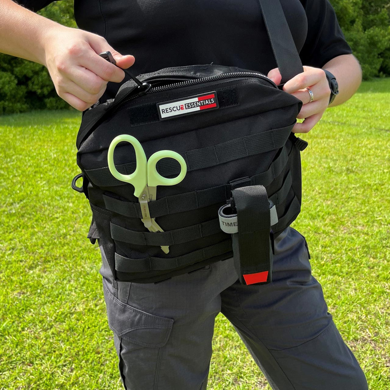 Rescue Essentials Shoulder Utility Bag, loaded with contents 