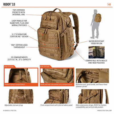 5.11 Rush24 2.0 Backpack - Black, features