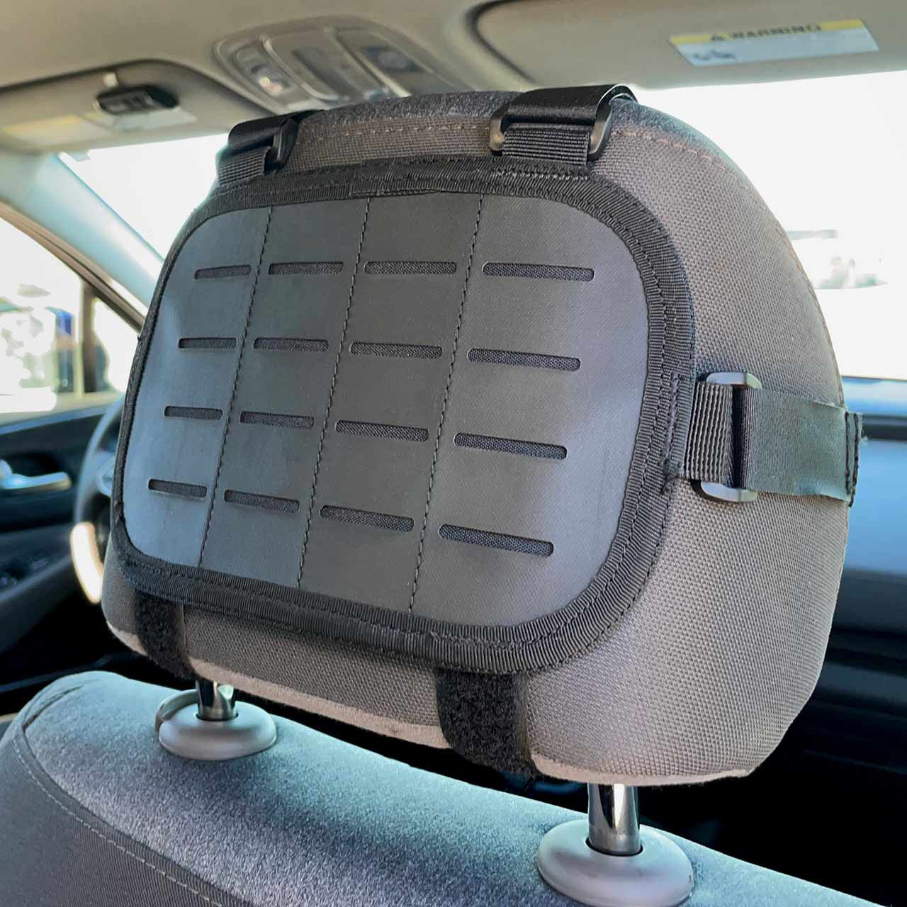 MOLLEHead Vehicle Mount, on vehicle seat