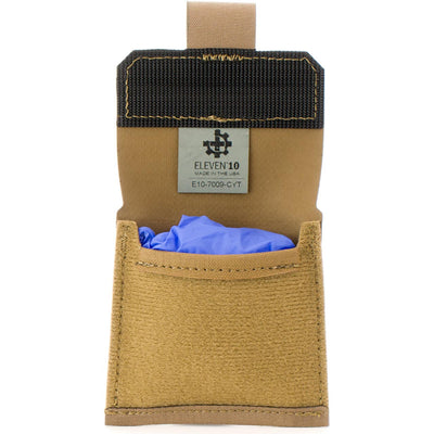 Tan Glove Pouch, open with glove (front)