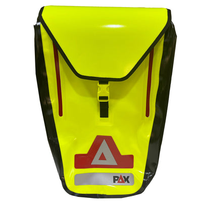 Yellow PAX bicycle bag, front
