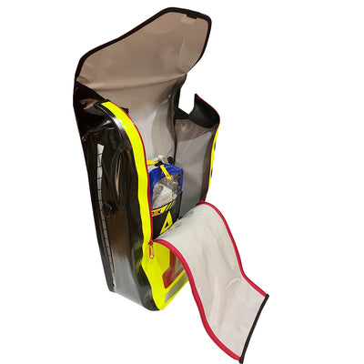 Yellow PAX bicycle bag, side open