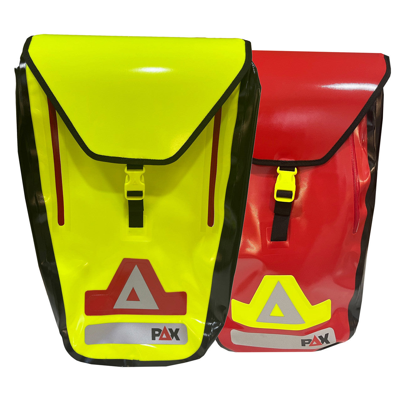 Red and Yellow PAX bicycle bag, front