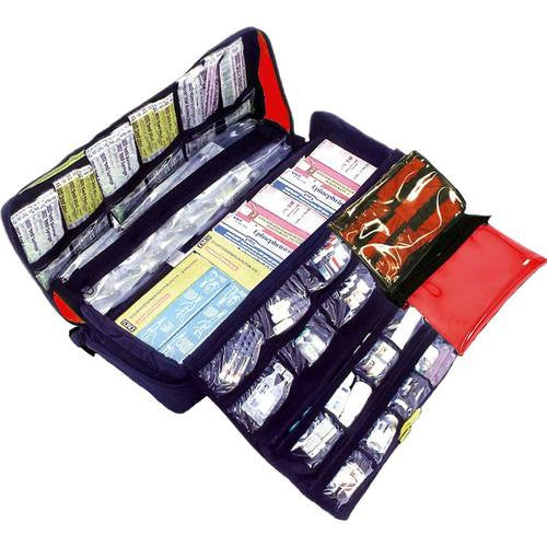 Conterra Med Pro XL Medication Organizer shown open and loaded. Medical supplies not included.