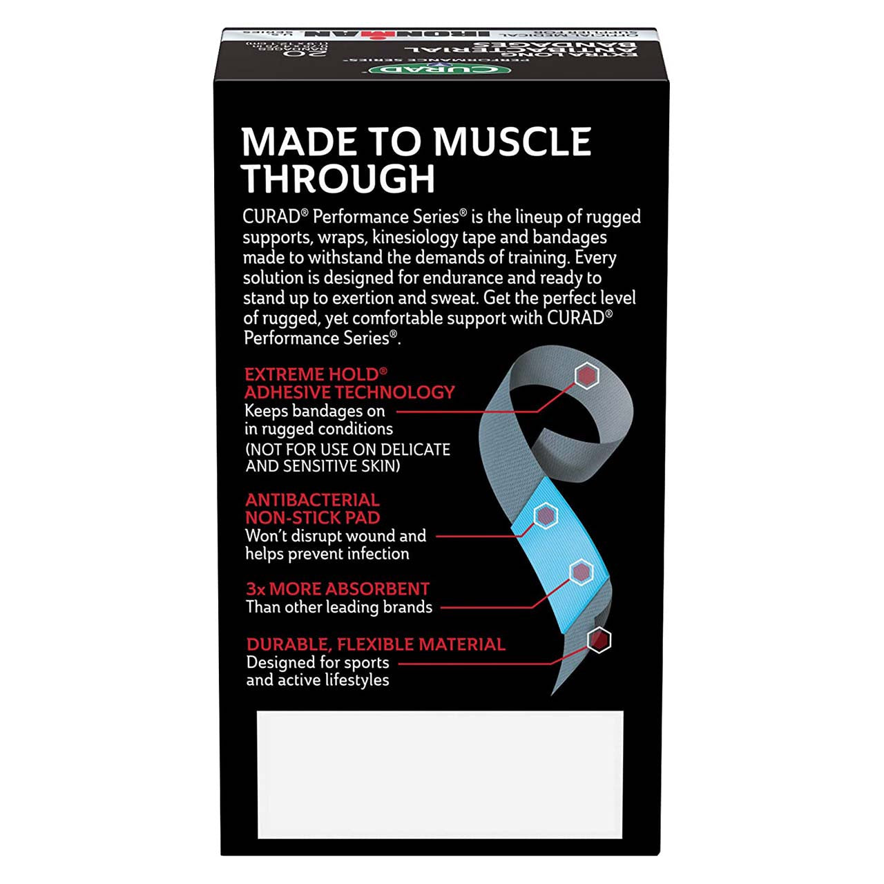 Curad Performance Series Bandages, back of box