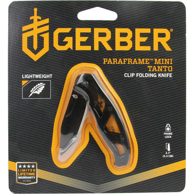Gerber Paraframe Mini Tanto Blade Knife, packaged - front