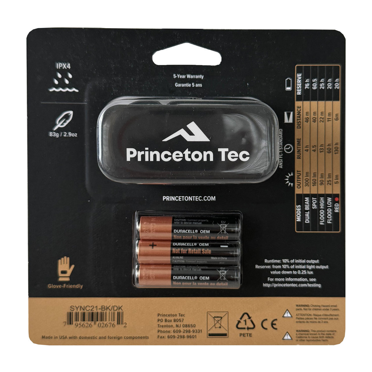 Sync Headlamp, back of packaging