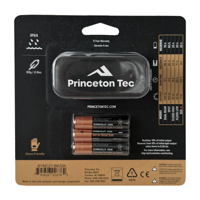 Sync Headlamp, back of packaging