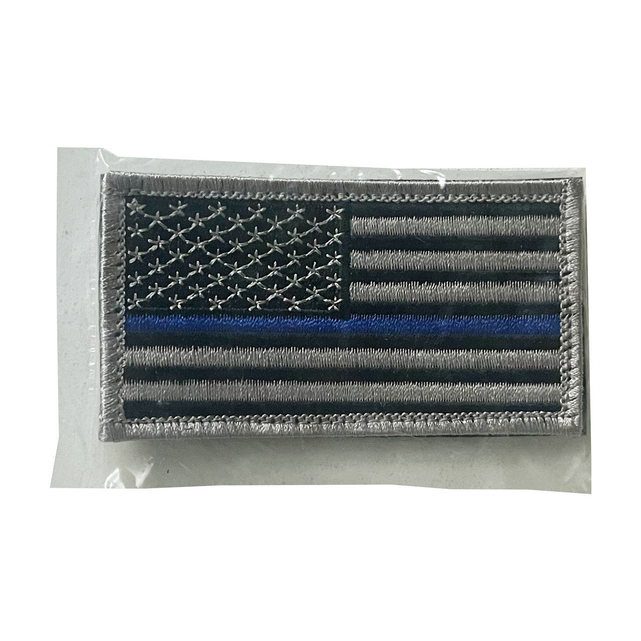 Embroidered Thin Blue Line Flag Patch, packaged