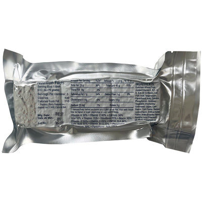 Emergency Food Energy Bar, Back of packaging 