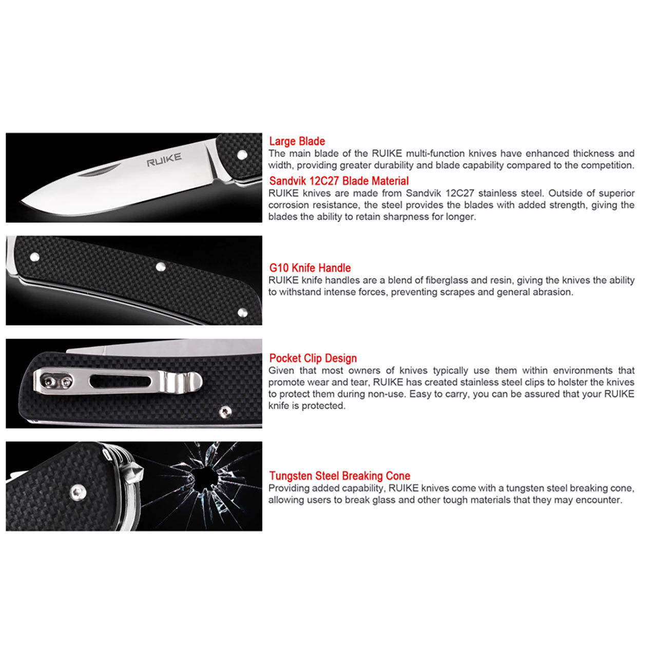 Ruike M51 Multi-Functional Knife, certain feature details. 