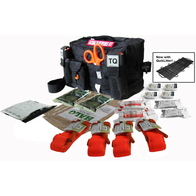 Active Shooter Event Casualty Response Kit in black bag and products laid out