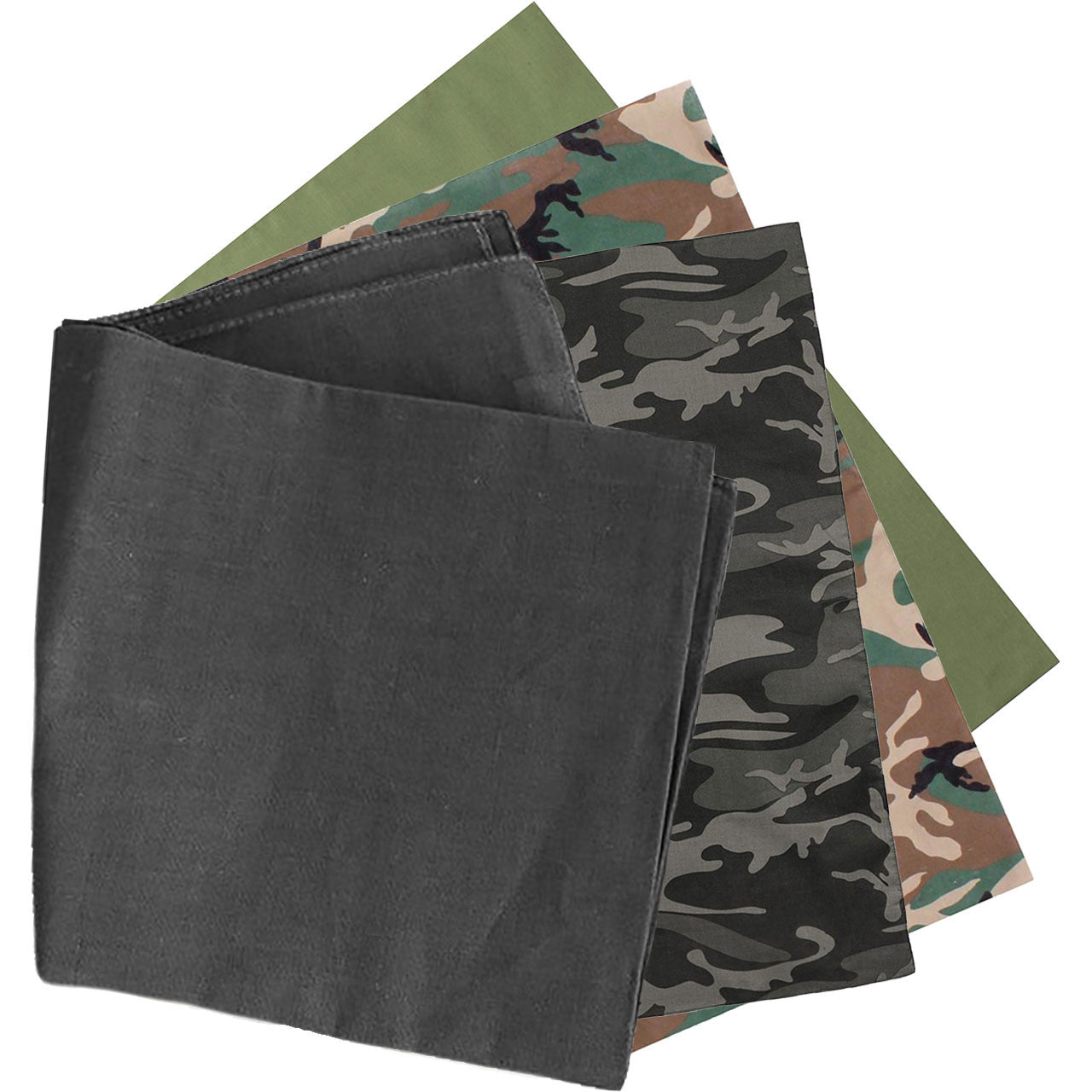 Bandana, Various Colors, 27" x 27", Black, OD Green, Black Camo