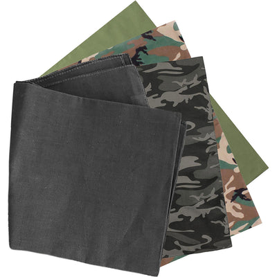 Bandana, Various Colors, 27" x 27", Black, OD Green, Black Camo