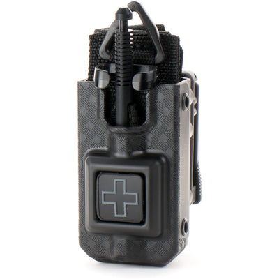RIGID SOFTT-W Tourniquet Case, black with basket weave pattern and gray cross. tourniquet not included