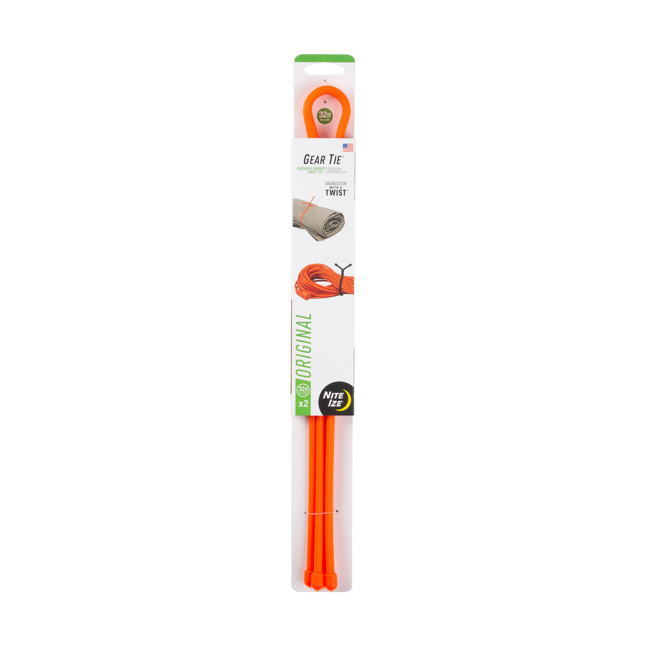 Gear Tie Reusable Rubber Twist Tie 32 in, Orange- 2pack (front)
