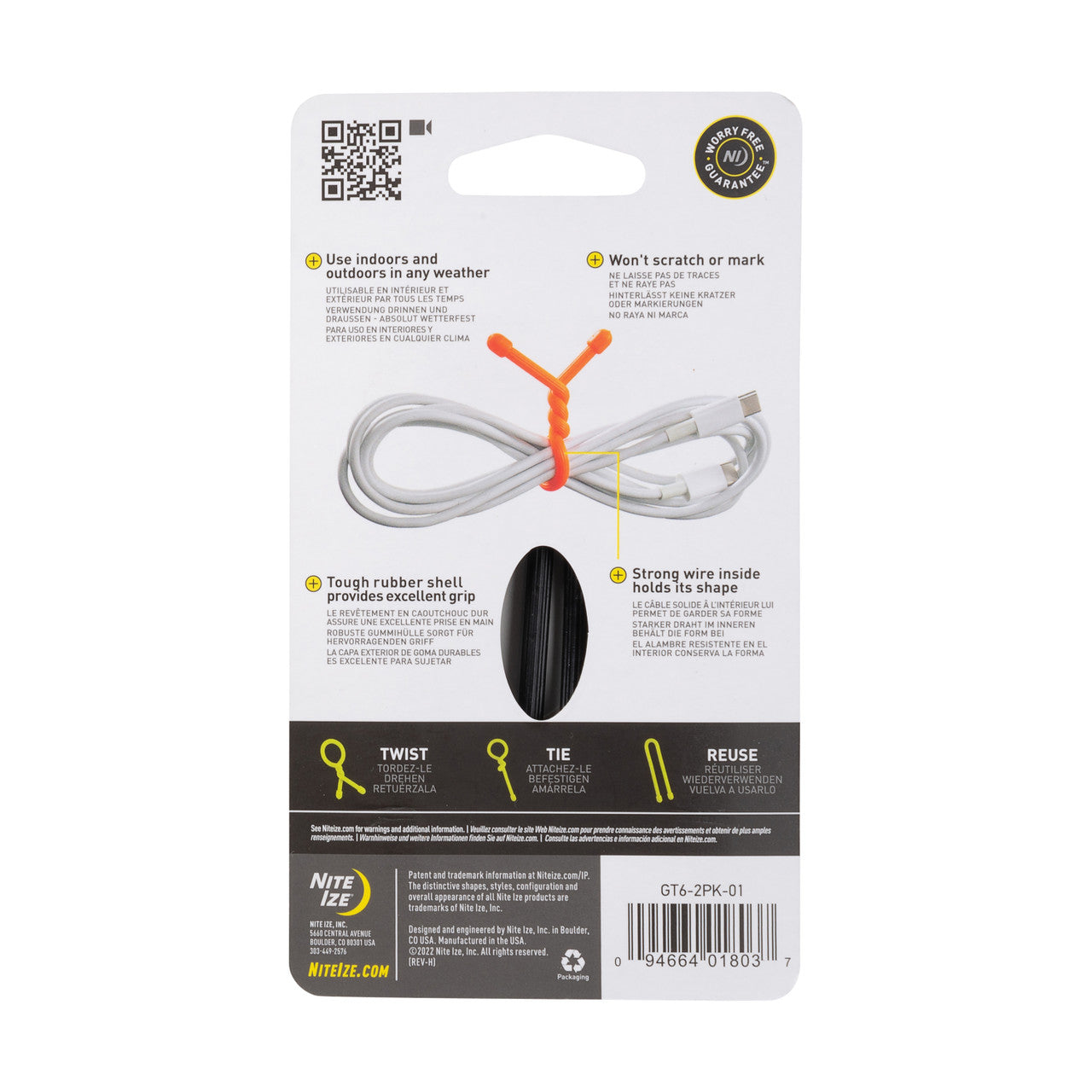 Gear Tie Reusable Rubber Twist Tie 6 in, Black - 2pack (back)