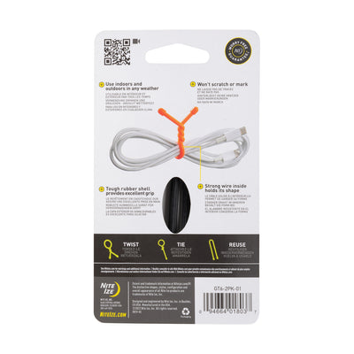 Gear Tie Reusable Rubber Twist Tie 6 in, Black - 2pack (back)