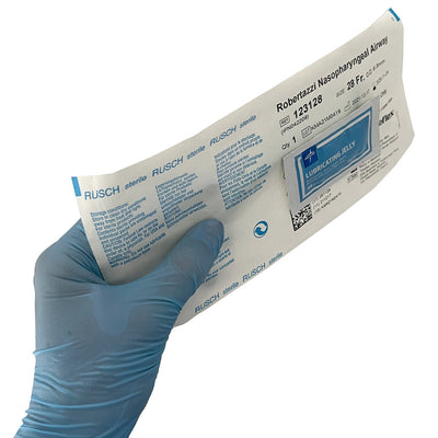 Rusch® Latex-Free Robertazzi Nasopharyngeal Airway w/ Lube, packaged in hand