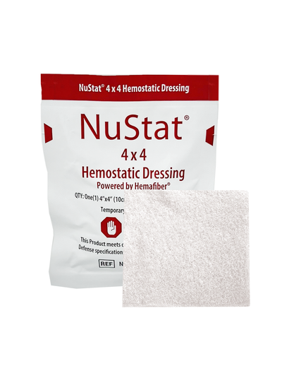 NuStat 4x4 Hemostatic Dressing with packaging