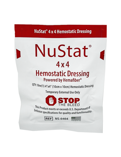 NuStat 4x4 Hemostatic Dressing packaged, Front