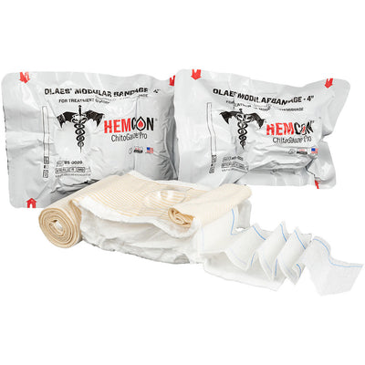  OLAES® Hemostatic Bandage , Front package and bandage view.