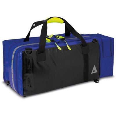 PAX Oxy Compact Bag, horizontal back view with suction pump bag attachment, straps extending upwards. 