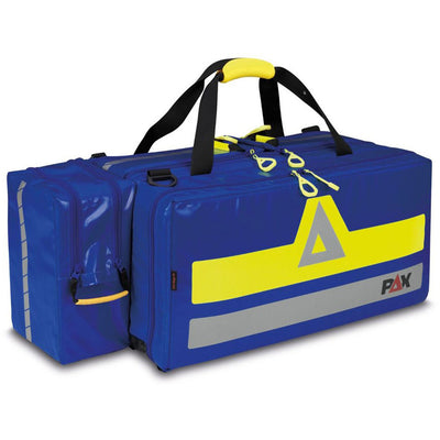 PAX Oxy Compact Bag, horizontal front view with suction pump bag attachment, straps extending upwards.