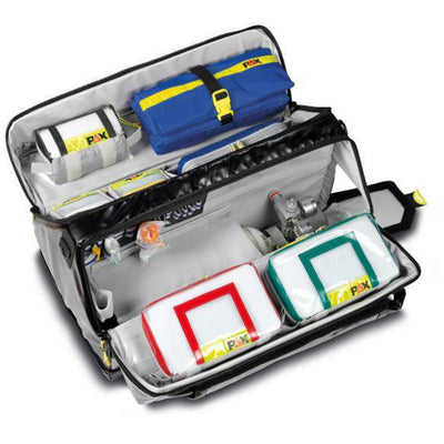 PAX Rescue Bag, horizontal open position, displaying fitment of supplies. 