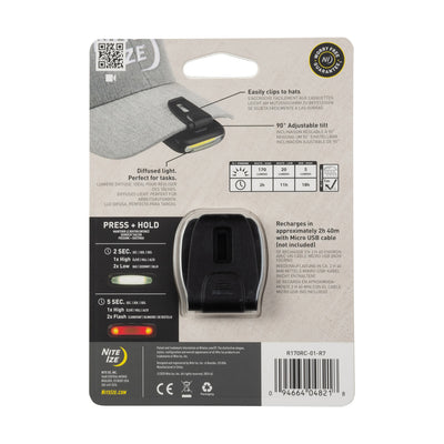 Radiant® 170 Rechargeable Clip Light, back packaged