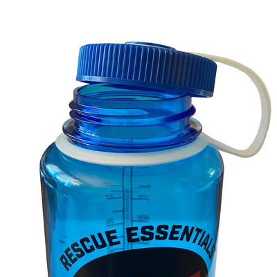Rescue Essentials Wide Mouth Nalgene Bottle, blue and white lid, top