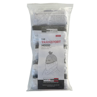 Rescue Essentials TranZport Hood, 5/Pack, spit hood packaged