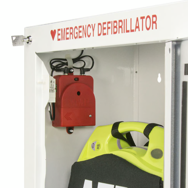 ZOLL AED Plus Standard Size Cabinet w/ Audible Alarm, Cabinet Opened