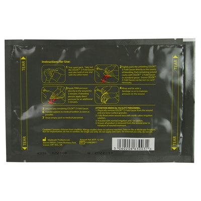 Celox™ Z-Fold Gauze, back of packaging 