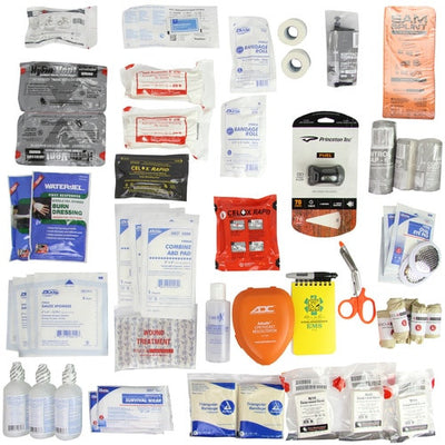 Range Master Medical Kit by rescue essentials showing bag contents laid out