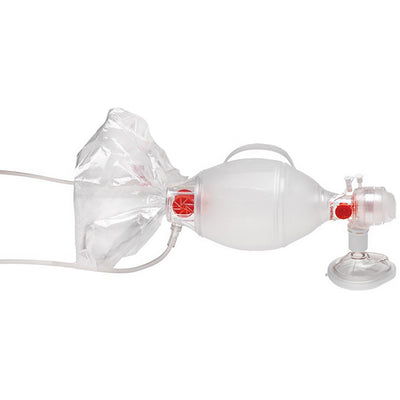 Ambu SPUR II Pediatric/Infant/Neonatal BVM,  Side view.