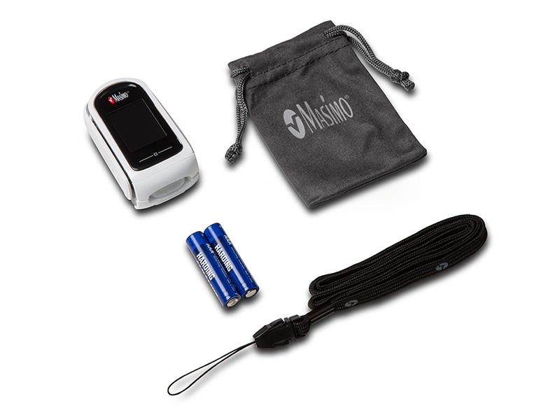 MightySat Rx Fingertip Pulse Oximeter with contents