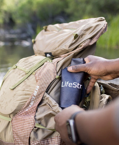 Lifestraw Peak Series Gravity Filter System being stored in backpack