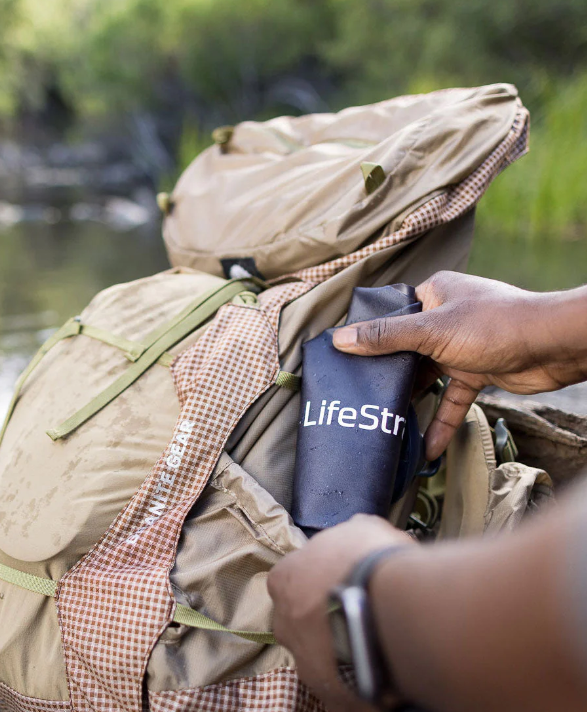 Lifestraw Peak Series Gravity Filter System being stored in backpack