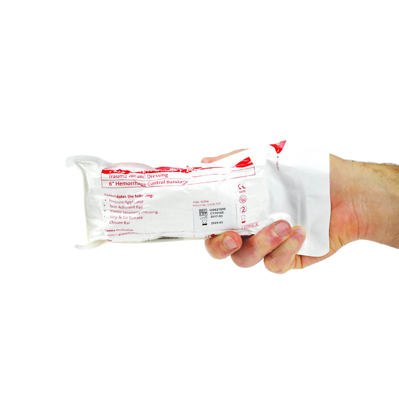 6" Israeli Emergency Bandage, packaged in hand