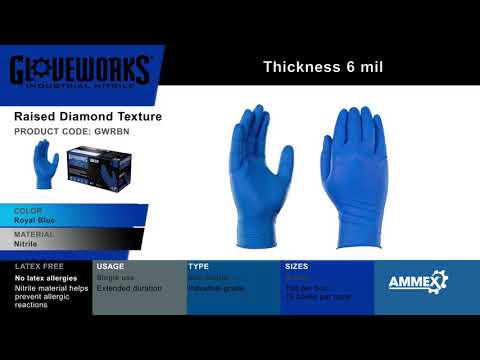Rolled Gloveworks HD Blue Nitrile Gloves, 10 Pack