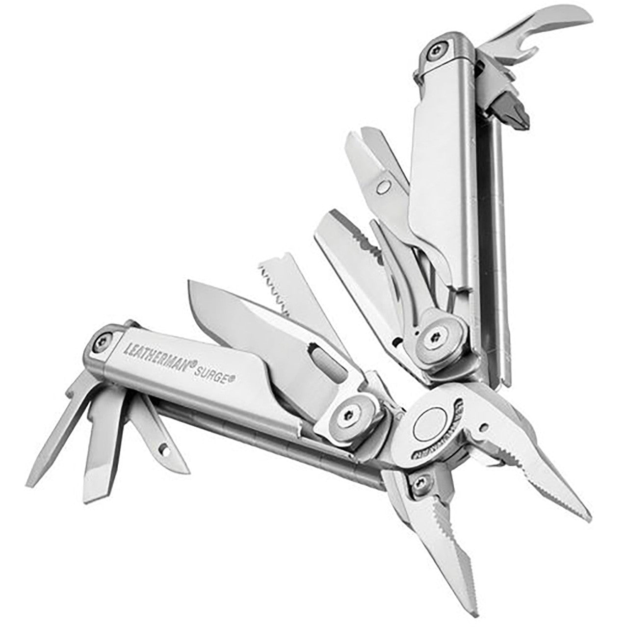Leatherman Surge Multitool, horizontal open view. 